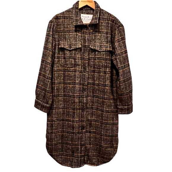 Frank & Eileen Gavin Long Shirt Jacket, Wool, Brown Orange Plaid, XS - Picture 5 of 12